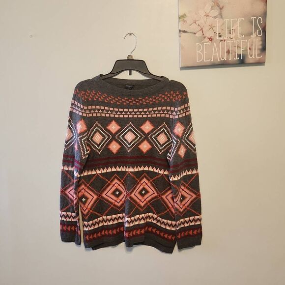 Talbots Size M P Petite Womens Lambswool Blend Aztec Print Sweater - Picture 1 of 4